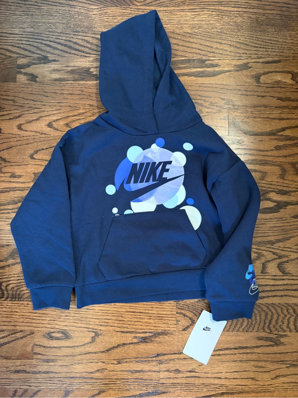 Nike Kids Navy Hoodie with Bubble Logo Graphic